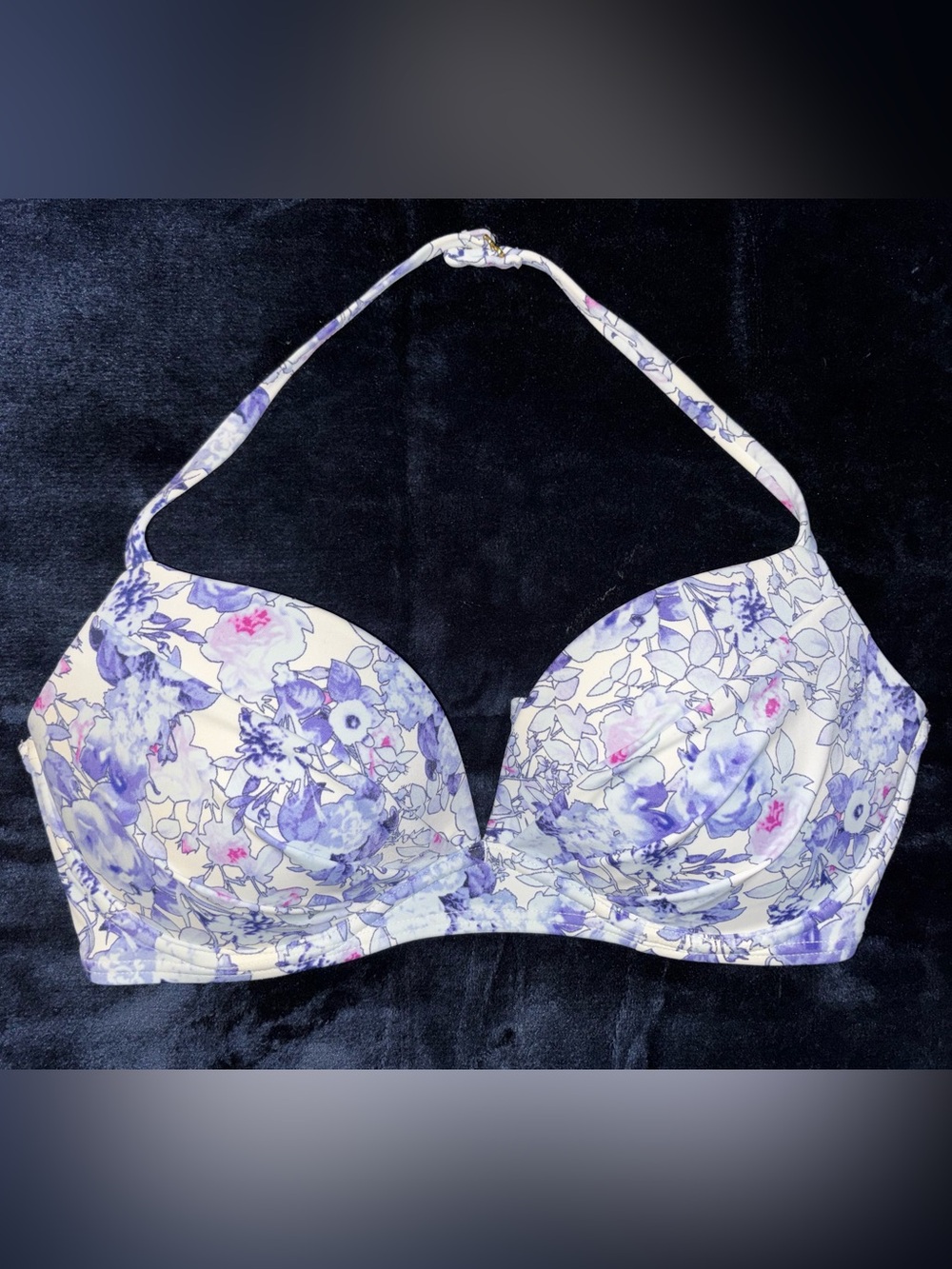 Victoria's Secret Angel Convertible Halter Push-Up Bikini Top Blue & White 34D